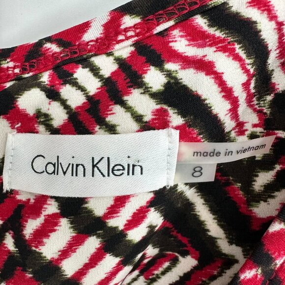 Calvin Klein Wide Leg Jumpsuit 8 Abstract Geometric Print Sleeveless Red Black - Picture 2 of 11